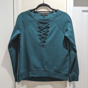 Almost Famous Crew Neck Sweater with Laced Plunge